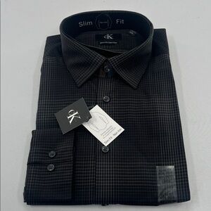 Calvin Klein Men's Dark Checkered Dress Shirt